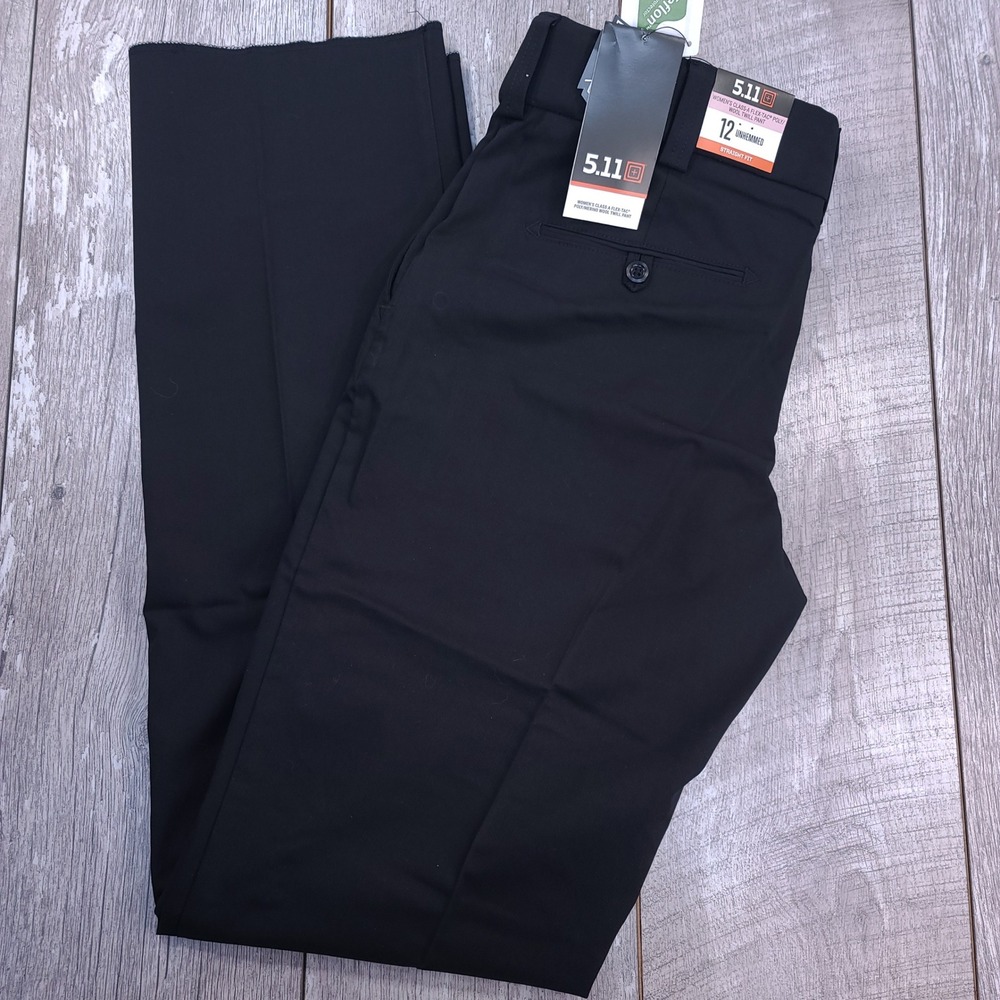 5.11 Tactical Pants Women 12 Black Class A Flex-Tac Wool Twill 64424 Unhemmed